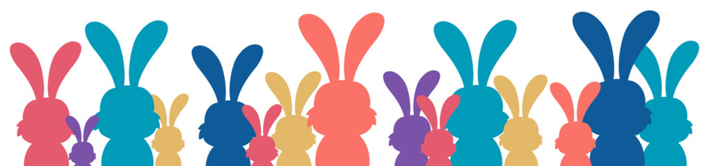 Easter banner. Easter bunny family vector illustration bright and colorful element for design