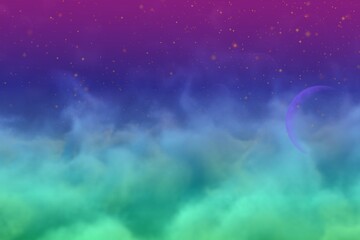 Abstract background design illustration of visionary sky with moon with lights bokeh effect you can use for designing purposes