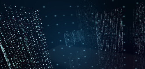 Abstract futuristic - technology with polygonal shapes on dark blue background. Design digital technology concept. 3d illustration