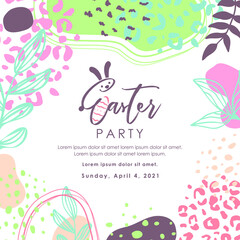 Easter. Spring time. Trendy art template suitable for social media posts, mobile apps, banners design. Vector fashion background. Leaves and abstraction. Spring holidays.