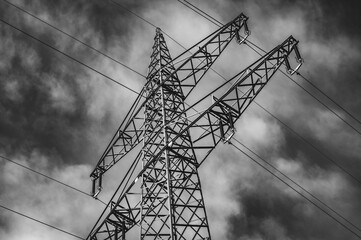 power pole and wires black and white