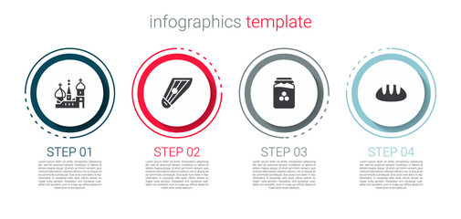 Set Saint Basil's Cathedral, Kankles, Jar of honey and Bread loaf. Business infographic template. Vector.