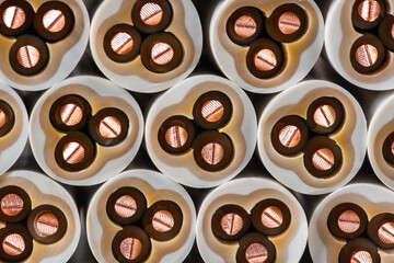 Power supply electrical cable cross section as background