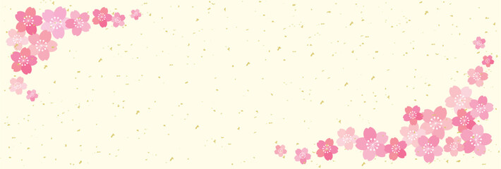 和風 桜 横長 バナー フレーム 背景 ベクター 03 © 中居さちこ