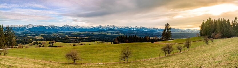 Alpenblick Panorama vom Auerberg, Bayern, Oberbayern, Allgäu, Deutschland