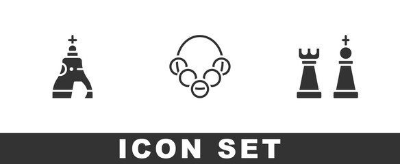 Set The Tsar bell, Russian bagels and Chess icon. Vector.