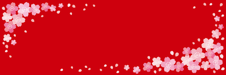 Fototapeta premium 和風 桜 横長 バナー フレーム 背景 ベクター 08