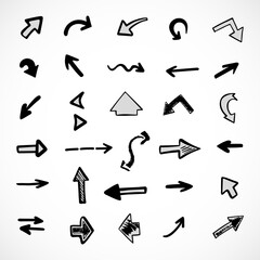 Vector set of hand-drawn arrows, elements for presentation