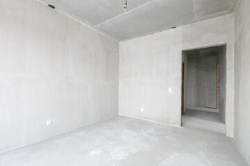 Plakat interior of the apartment without decoration in gray colors. rough finish