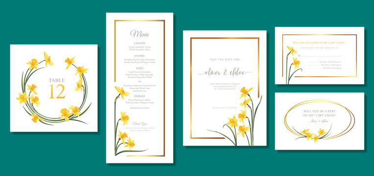 vector set wedding invitation cards template with daffodil flowers