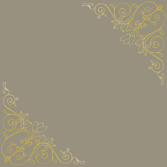Hand drawn floral art ornate with leaves and flowers for frame colored in gold vector illustration