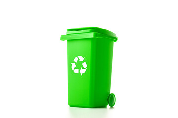 Trash recycle. Bin container for disposal garbage waste and save environment. Green dustbin for...