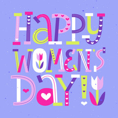 Happy Women Day cute childish modern letters card