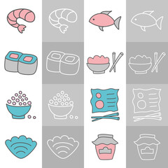 food icons, seafood, vector set
