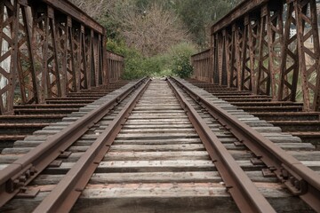 Fototapeta na wymiar dead and railway tracks and bridge near Byblos, Lebanon in a diminishing view