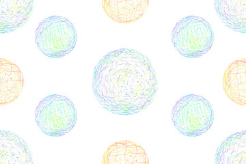 Seamless pattern in soft colors. Circles of pastel colors on a white background. It can be used to create wallpaper, fabrics, and paper. Drawing by hand with colored pencils.