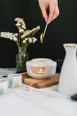 Modern ceramic sake set with candle warmer