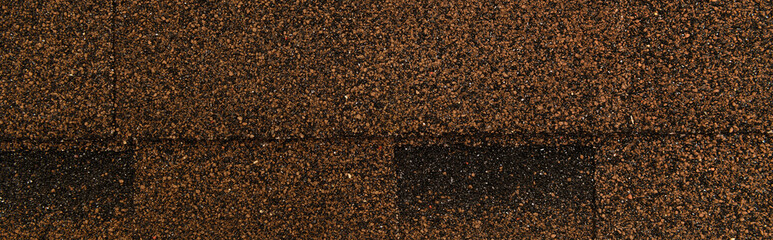 top view of brown bituminous roofing tiles background, banner