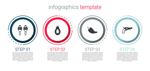Set Maracas, Avocado, Hot chili pepper pod and Revolver gun. Business infographic template. Vector.