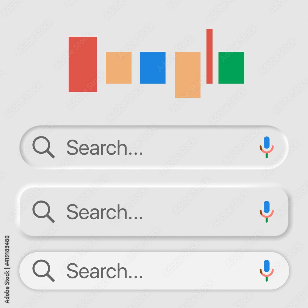 Poster Search Bars In Different Variants UI Neumorphism Light Version Vector Design Elements Set On White Background. UI Components In Simple Neumorphic Style For Apps, Websites, Interfaces, Social Media