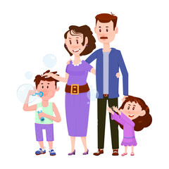 Happy married couple with children boy and girl - flat characters.