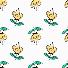Obraz premium floral seamless pattern for printing on fabrics, paper, wallpaper, baby products. tulips on a white background. doodle illustration. hand drawing