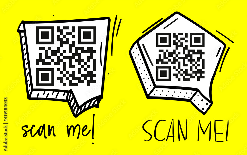 Poster Set of QR codes with inscription scan me with smartphone. Scan qr code icon. Qr code for payment, mobile app and identification. Vector illustration.