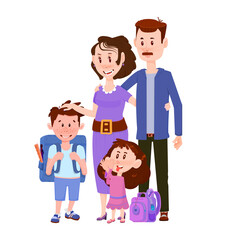Happy married couple with children boy and girl - flat characters.