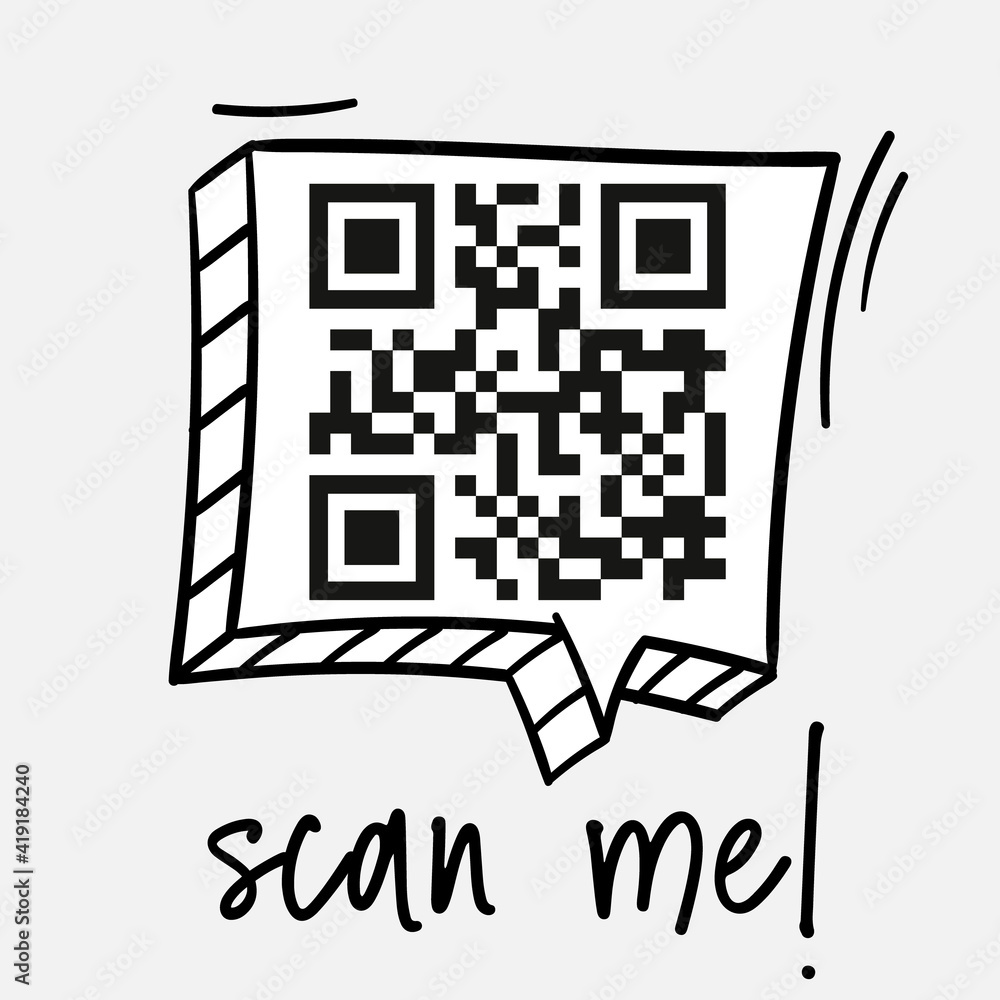 Aufkleber Sample Qr code for smartphone. Scan me inscription tag. QR Code icon for scanning. Qr verification.
