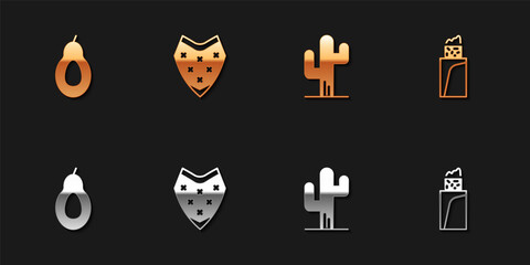 Set Avocado, Poncho, Cactus and Burrito icon. Vector.