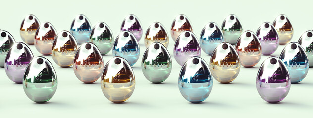 Easter Eggs isolated on white background - Reflective Colorful Glass - Panoramic - Seasonal spring decoration element