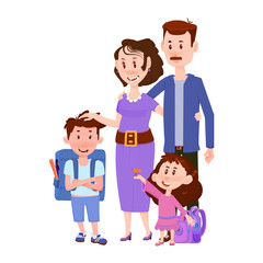 Happy married couple with children boy and girl - flat characters.
