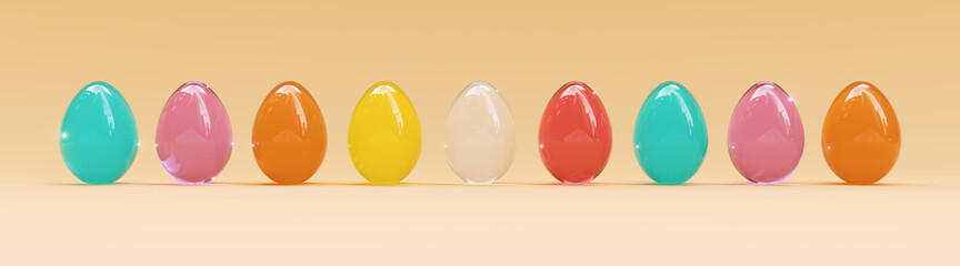 Easter Eggs on cream background - Transparent Colorful Glass - Panoramic - Seasonal spring decoration element