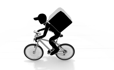 Obraz premium A man delivering a meal. A person who delivers by bicycle. Check the map on your smartphone.