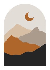 Landscape minimalist poster. Mountain contemporary wall decor, mid century art print design. Vector illustration