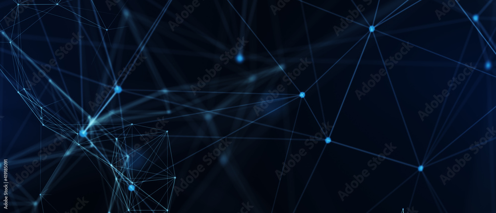 Poster abstract futuristic - technology with polygonal shapes on dark blue background. design digital techn