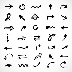 Vector set of hand-drawn arrows, elements for presentation