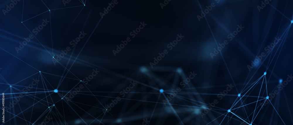 Poster abstract futuristic - technology with polygonal shapes on dark blue background. design digital techn