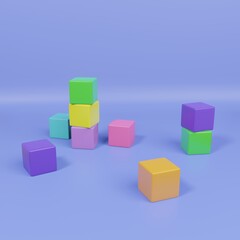 Obraz premium Colorful building blocks 3d illustration on blue background