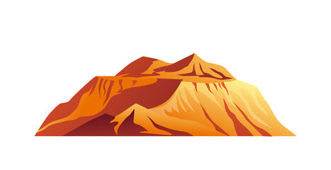 Mountain plateau in desert isolated cartoon icon. Vector natural landscape, summits mount scenery. Colorado sands and yellow or orange stony cliffs, wild west nature. Rocky mountains panorama - obrazy, fototapety, plakaty