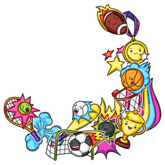 Fototapeta premium Frame with kawaii sport items.