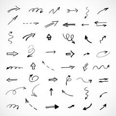Vector set of hand-drawn arrows, elements for presentation