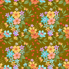 Abstract floral wallpaper background. Colorful hand drawn flowers seamless pattern for fabric textile wallpaper.