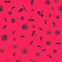Set Mosquito, Butterfly cocoon, Colorado beetle and Dragonfly on seamless pattern. Vector.