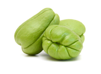 Chayote also known as chow chow and many other names isolated on white.