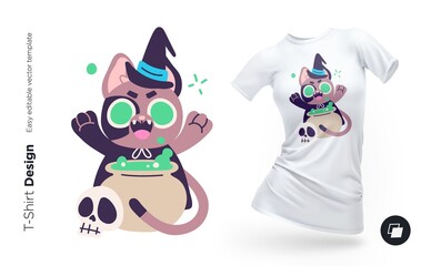 Funny cat character. Print for clothes, posters or souvenirs. Vector