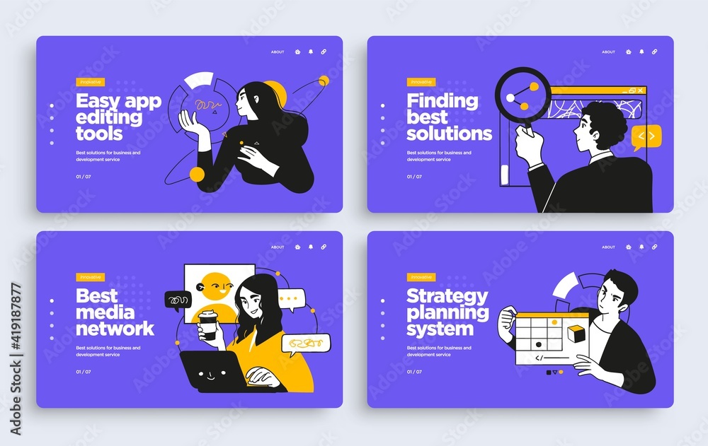 Canvas Prints set of presentation slide templates or landing page websites design. business concept illustrations.