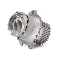 Water pump for car cooling system isolated on white background. Water pump circulates coolant...