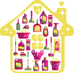 Print illustration set set theme home cleaning cleanliness freshness icon spray job service service cleaner house