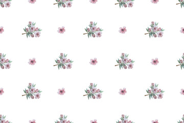 Watercolor floral pattern. Apple tree flowers. Design for printing on textiles, packaging, wallpaper.